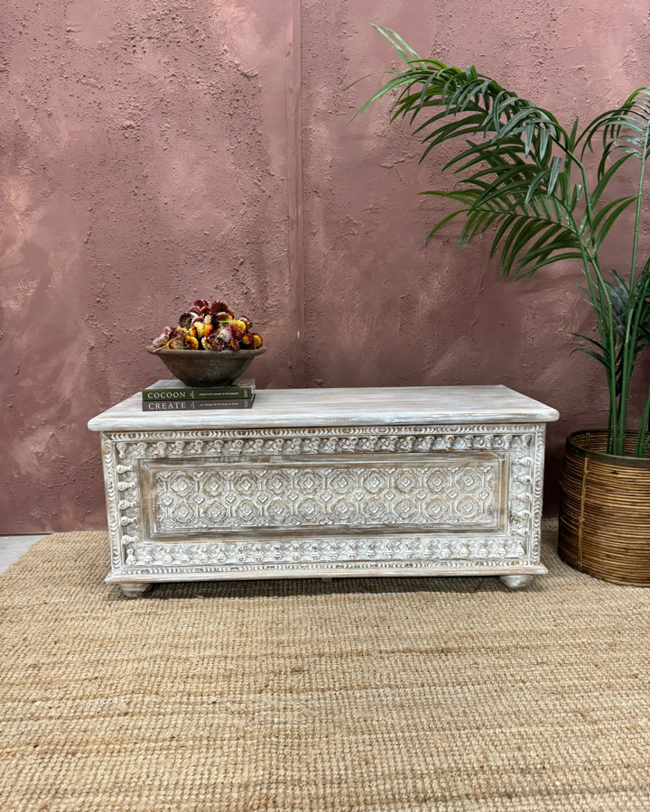 Witgewerkte Mango Houten Kist