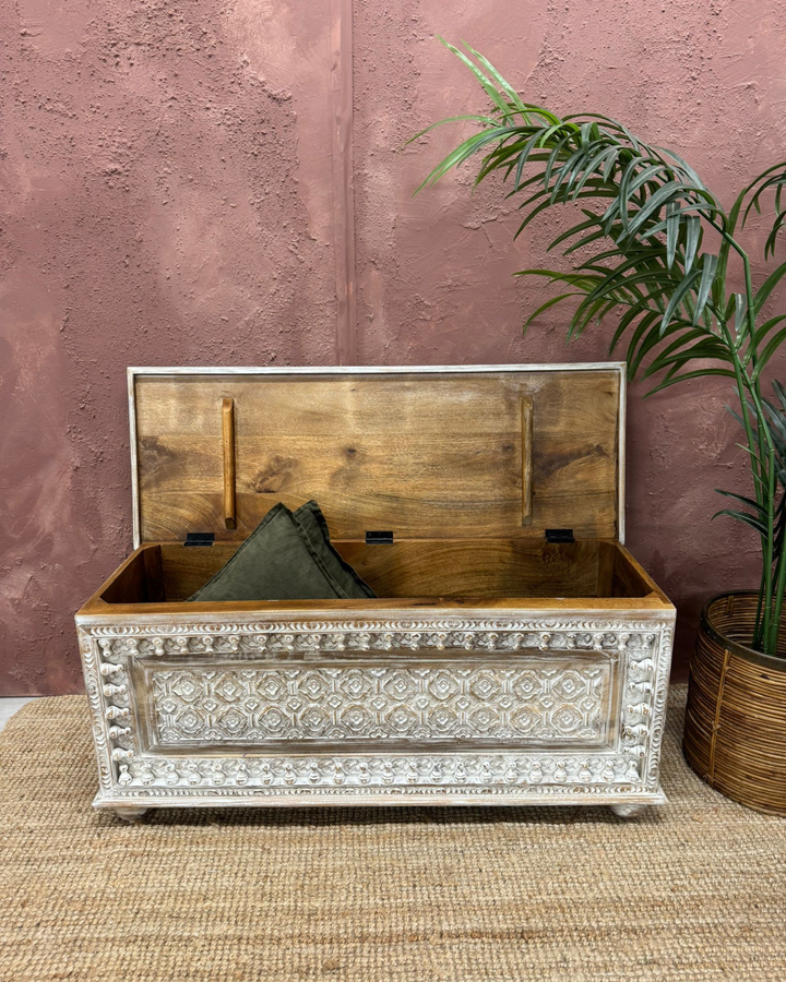 Witgewerkte Mango Houten Kist