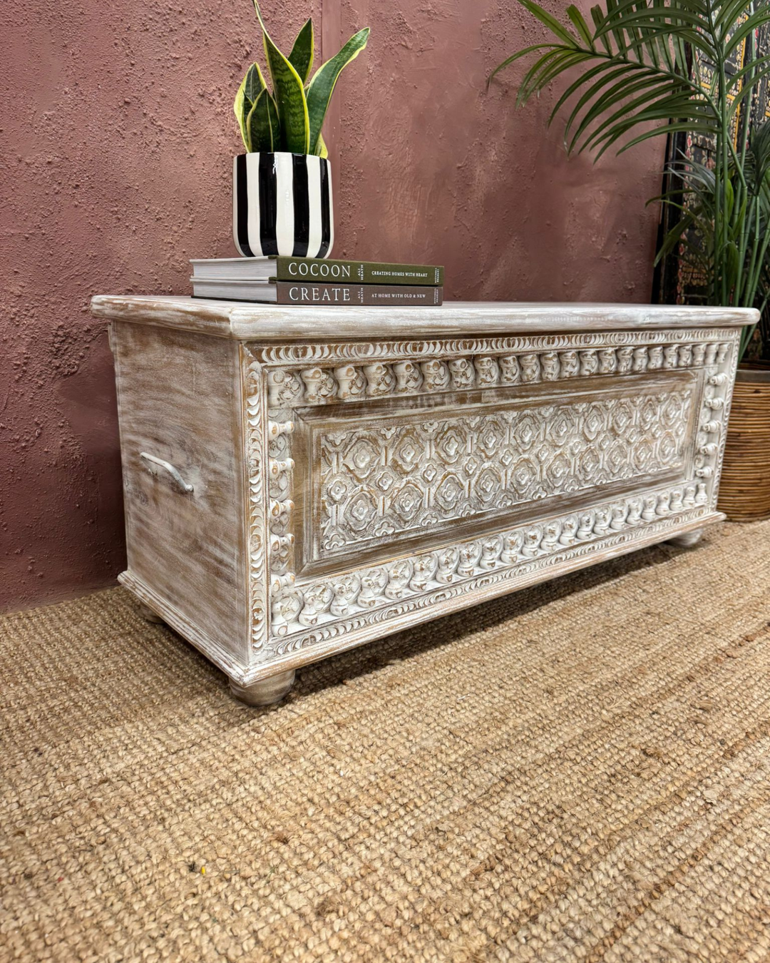 Witgewerkte Mango Houten Kist